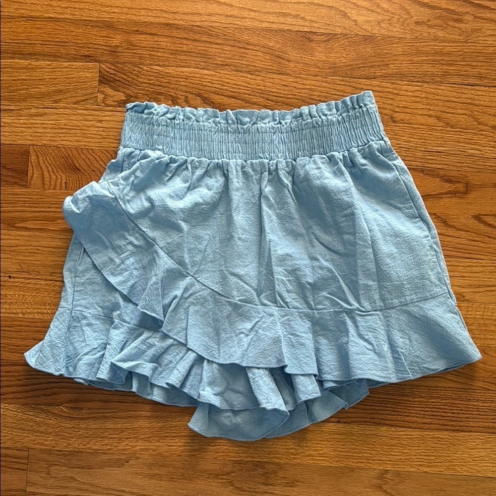Light Blue Ruffled Skirt Skort Pull On Elastic Waist Women's M